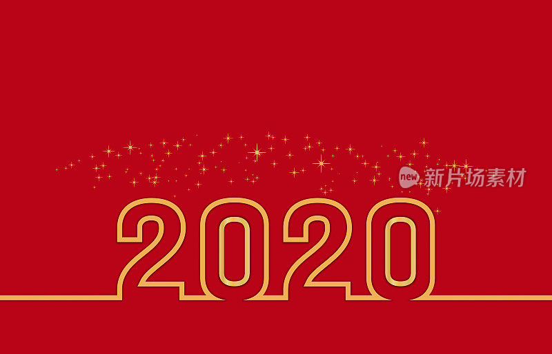 Merry Christmas and happy new year 2020 greeting card, poster and banner design with golden text and spark confetti or fireworks on red background. Vector illustration